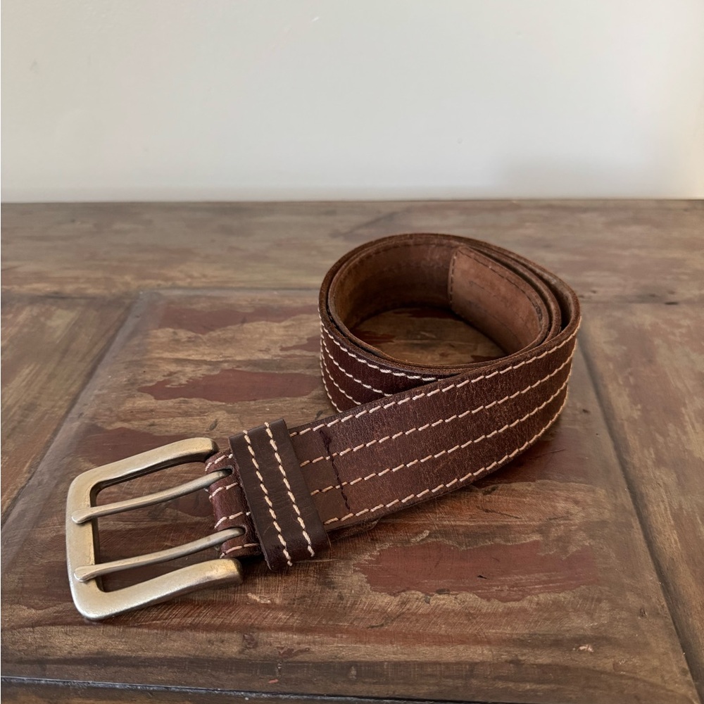 Aeropostale Y2K brown leather casual belt double prong unisex men M 39”‎
